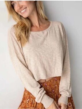 NATURAL LIFE Ellie cream cropped Neutral Beige Knit lightweight top M